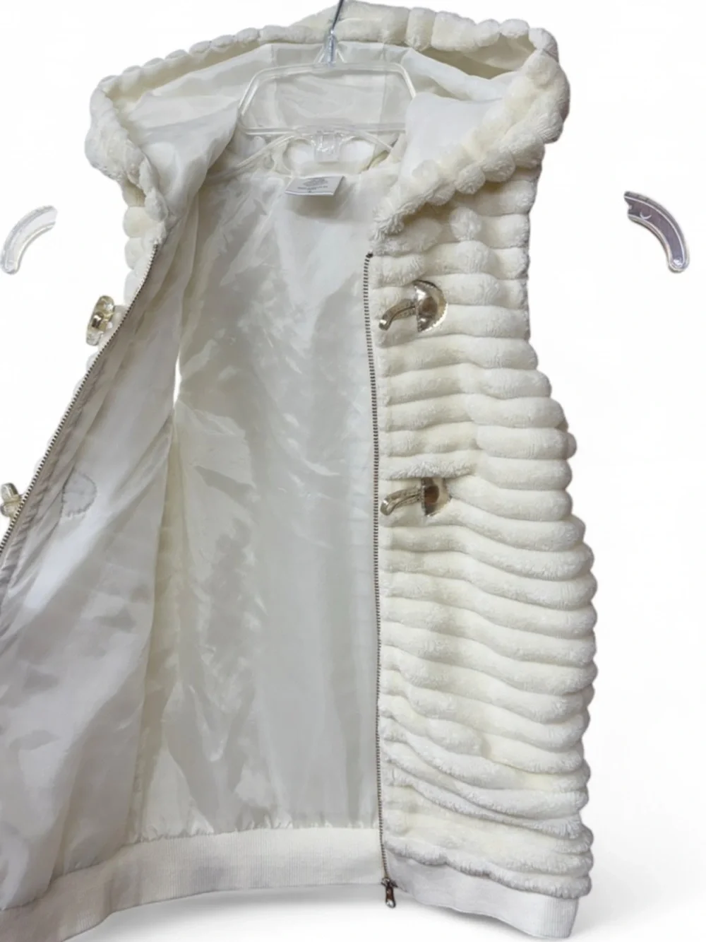 Forever Me Girls Cream Hooded Vest Size 6 Ribbed Fleece Gold Toggles